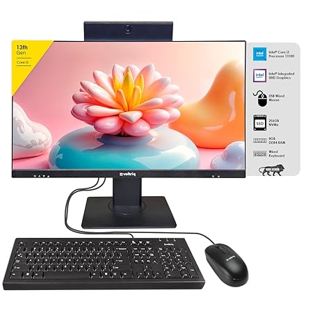 Voltriq Super Power Consumer Series All in One Computer, 13th Generation Intel Core i3 Processor, 8GB DDR4 RAM, 256 GB NVMe m.2 SSD, 23.8 Inch FHD Display with Wired Keyboard & Mouse (WD09-AI200)
