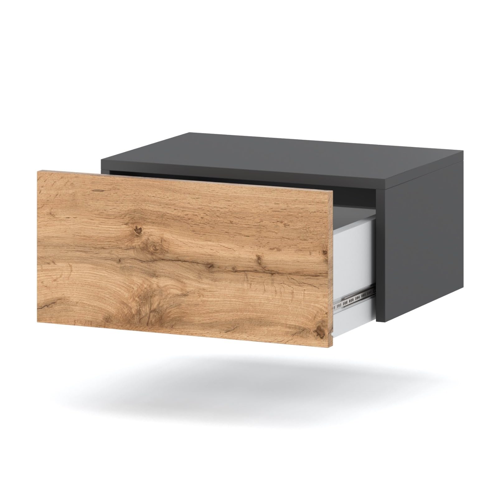 MRBLS Nachttisch Wandmontage 2er Set - Nachttischschrank Hängend - Modernes Design Wandschublade - Nachttisch Wand –Nachtschrank - Wandregal Mit Schublade (Grau Matt - Wotan) – 45 x 19 x 32 cm (B/H/T)