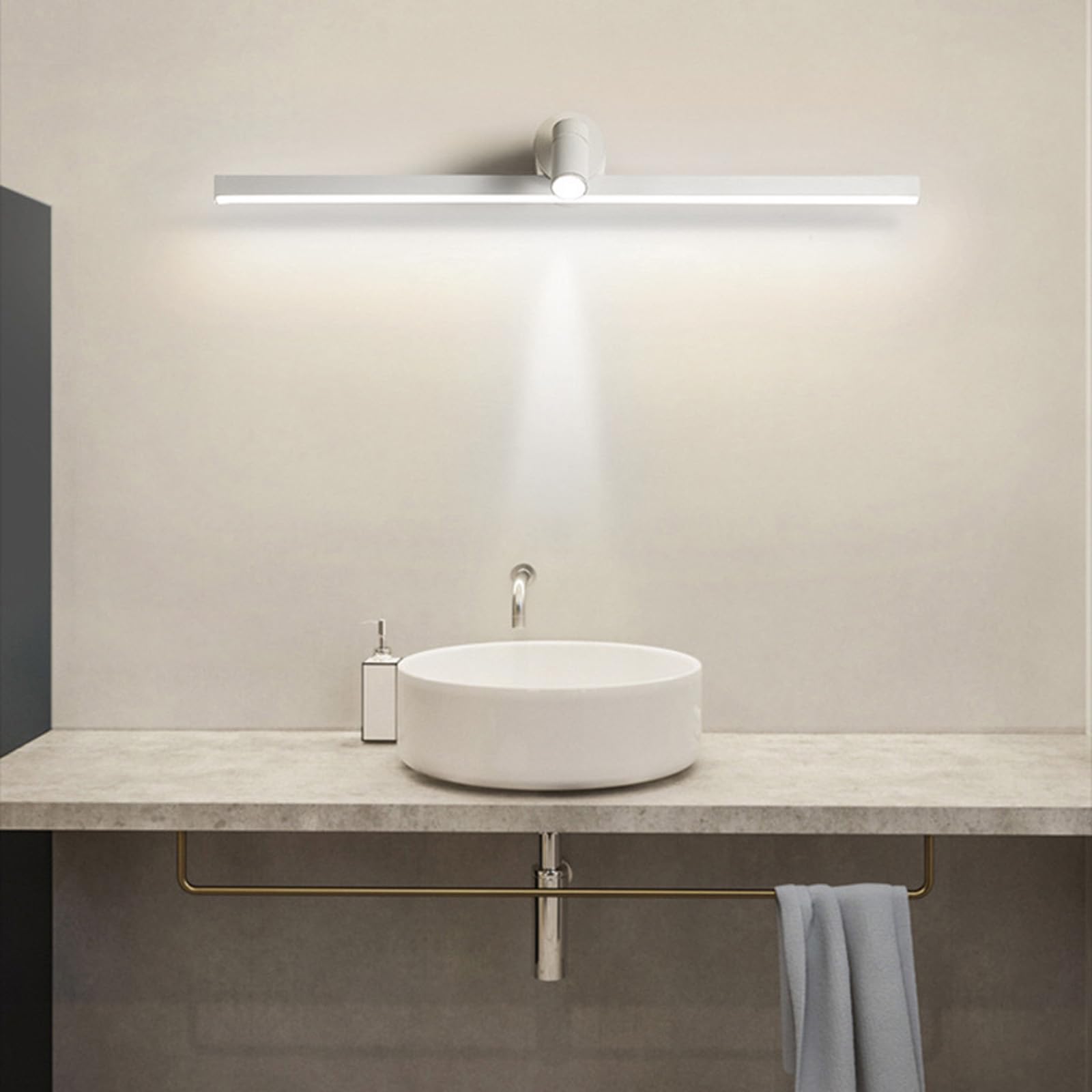 LED Specchio Applique da Parete Impermeabile Lampada da Parete Girevole Lampada a Muro con Testa Della Lampada Girevole per Camera da Letto Corridoio Bagno (Bianco-Luce Bianca,80cm)