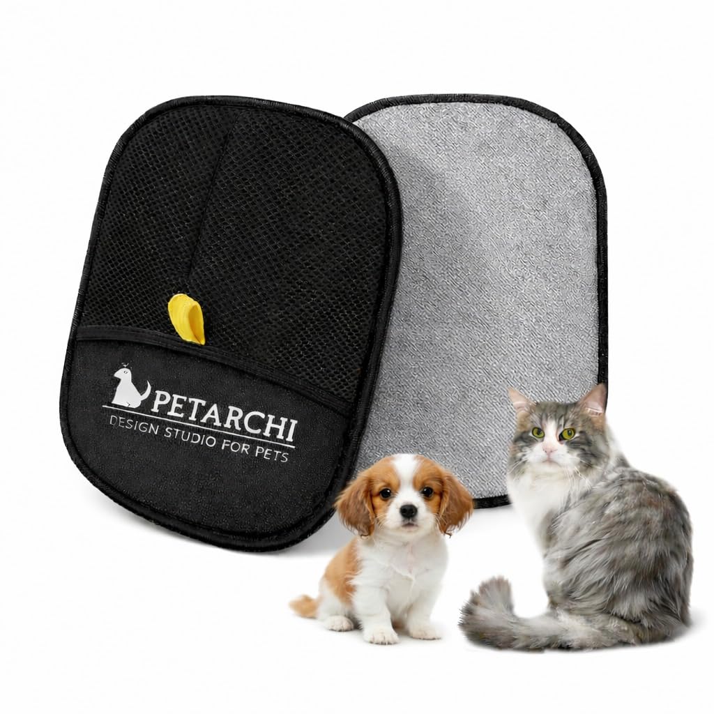 Petarchi Pet Hair Removal Glove Washable, Eco-Friendly, Reusable Gentle Massage, Electrostatic Grooming Mitt for Dogs & Ca...