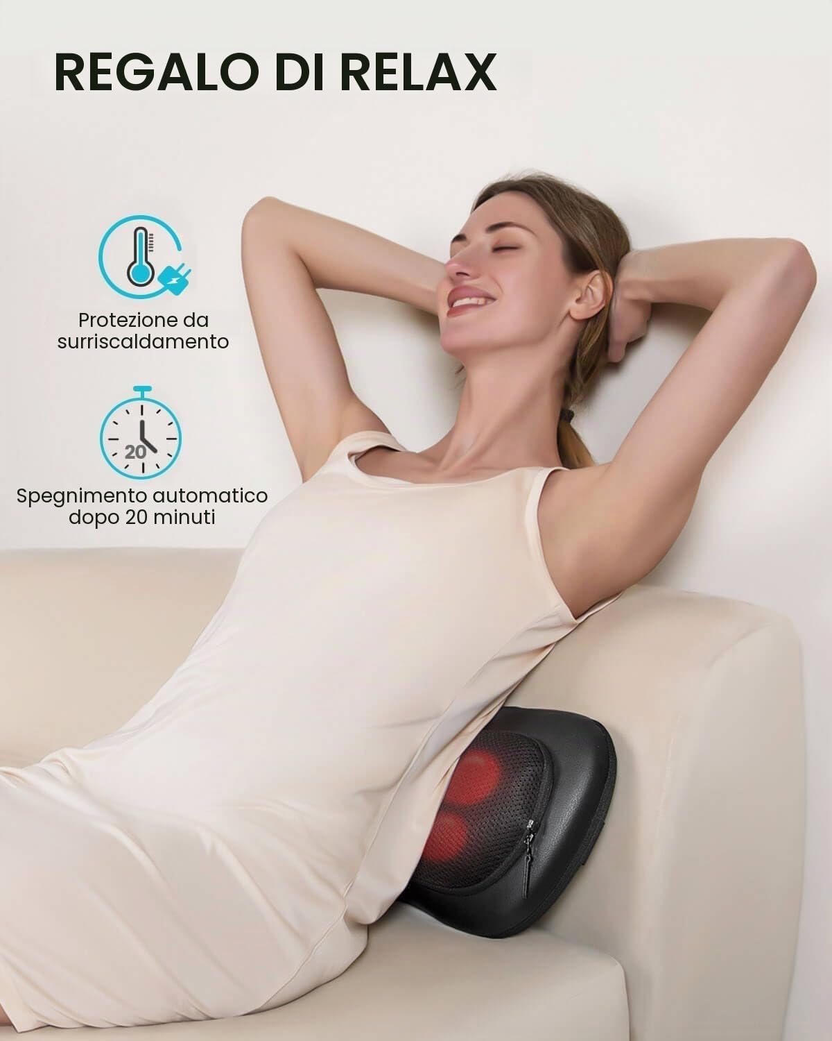 ALLJOY Cuscino Massaggiante Shiatsu, Massaggiatore Schiena Cervicale e Collo Riscaldante, 4 Massaggio Nodi e 3 Modalità, Regalo per Donne/Uomini, Portatile Massaggiatore per Auto da Ufficio a Casa