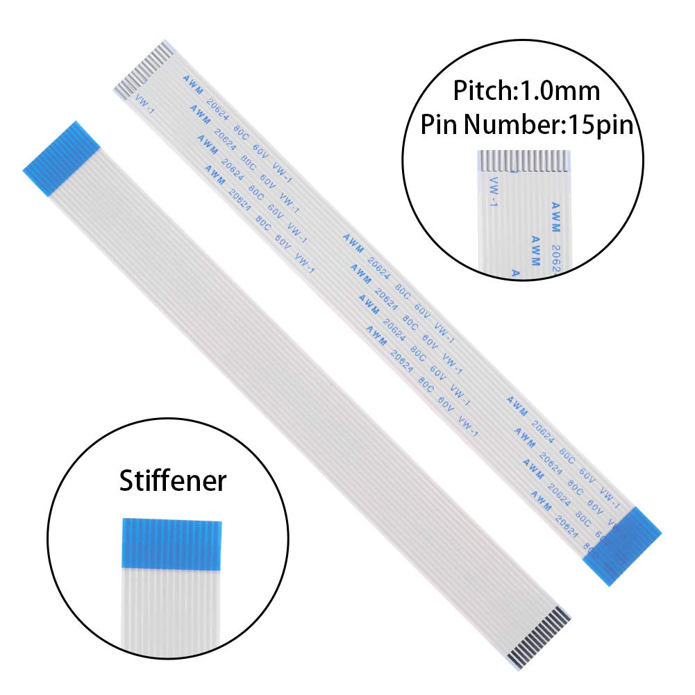 Aokin for Raspberry Pi Camera Cable, FFC Cable Ribbon Flex Extension Cable 15 Pin 1.0mm Pitch for Raspberry Pi, Octoprint Octopi Webcam, Monitor 3D Printer, etc, 200cm/78.74in