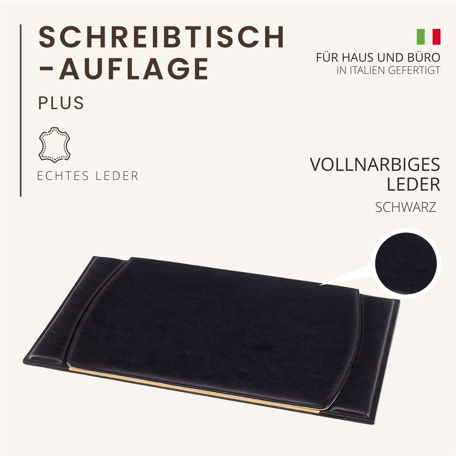 Maruse Leder Schreibtischunterlage – Italienisches Vollleder – Für Büro & Home Office Schreibunterlage – Handgefertigt in Italien – Schwarz