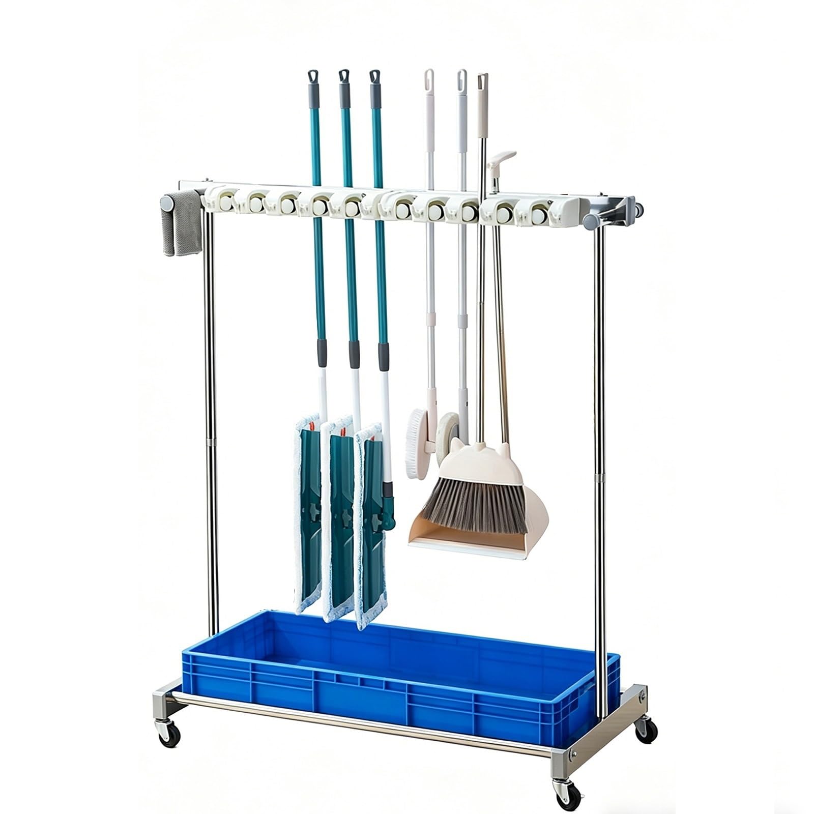 SARKEY Móvil Soporte Escobas Mop Broom Holder,Fregona Estante De Drenaje | Carro De Limpieza Móvil Colgador Escobas Y Fregonas,para Restaurante,Cocina,Baño(97x50x122cm(38x20x48in))