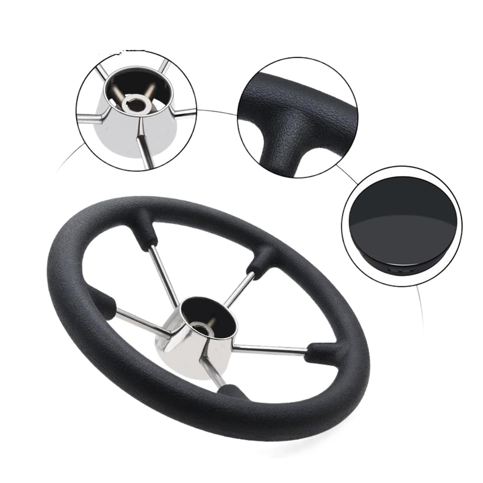 ZGYDNM Ship steering wheel Marine Steering Wheel Boat Steering Wheel With Black Foam Grip Fit For Yacht Boat Accessories RU Warehouse Comfortable (Color : Zwart)