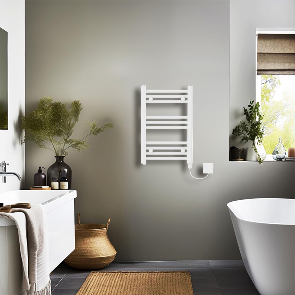 Nrg White 400 X 600Mm Prefilled Straight Towel Rail Radiator, 200W