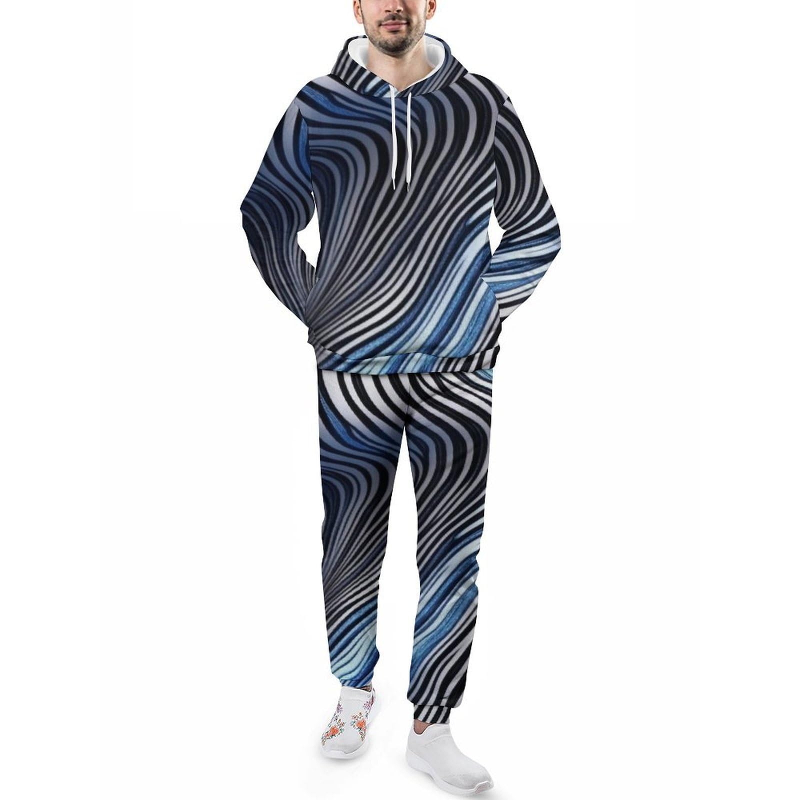 Felpa con cappuccio da uomo con stampa viola 3D Set Casual Pullover tuta