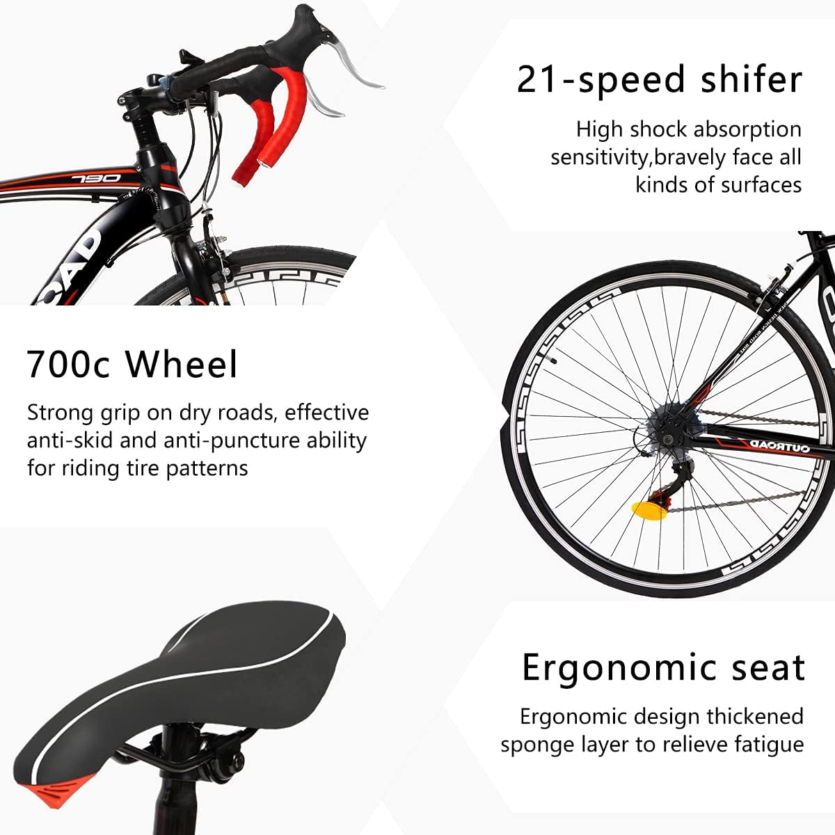 700C Wheel Road Commuter Bike, 14/21 Speed Shifter, Dual Disc Brakes Racing Bicycle with Aluminum Alloy Frame for Men and Women(Red)