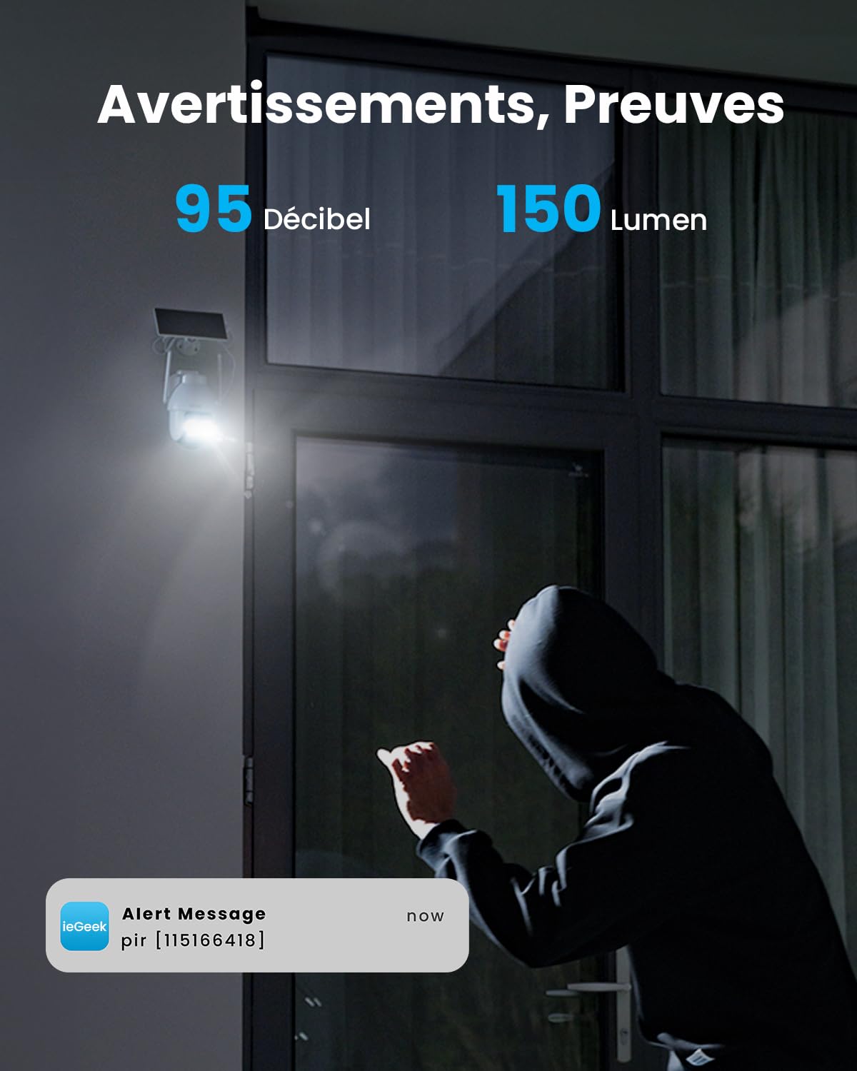 ieGeek 2K (3MP) Camera Surveillance WiFi Exterieure sans Fil Solaire ZY C2 | 360° Panoramique, Détection Humaine IA, Nocturne Couleur, Recharge Faible Luminosité, Installation Facile, WiFi 6, Alexa,IP66