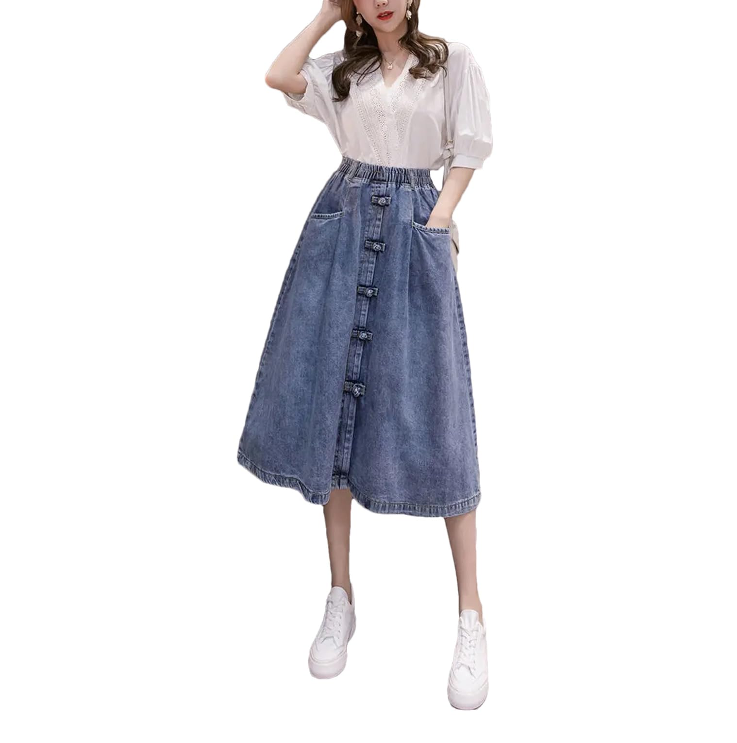 Gonna di Denim delle donne Primavera Estate Elastico Vita Alta Lungo Hip Gonne Moda Femminile Casual A-Line Cowboy Gonne