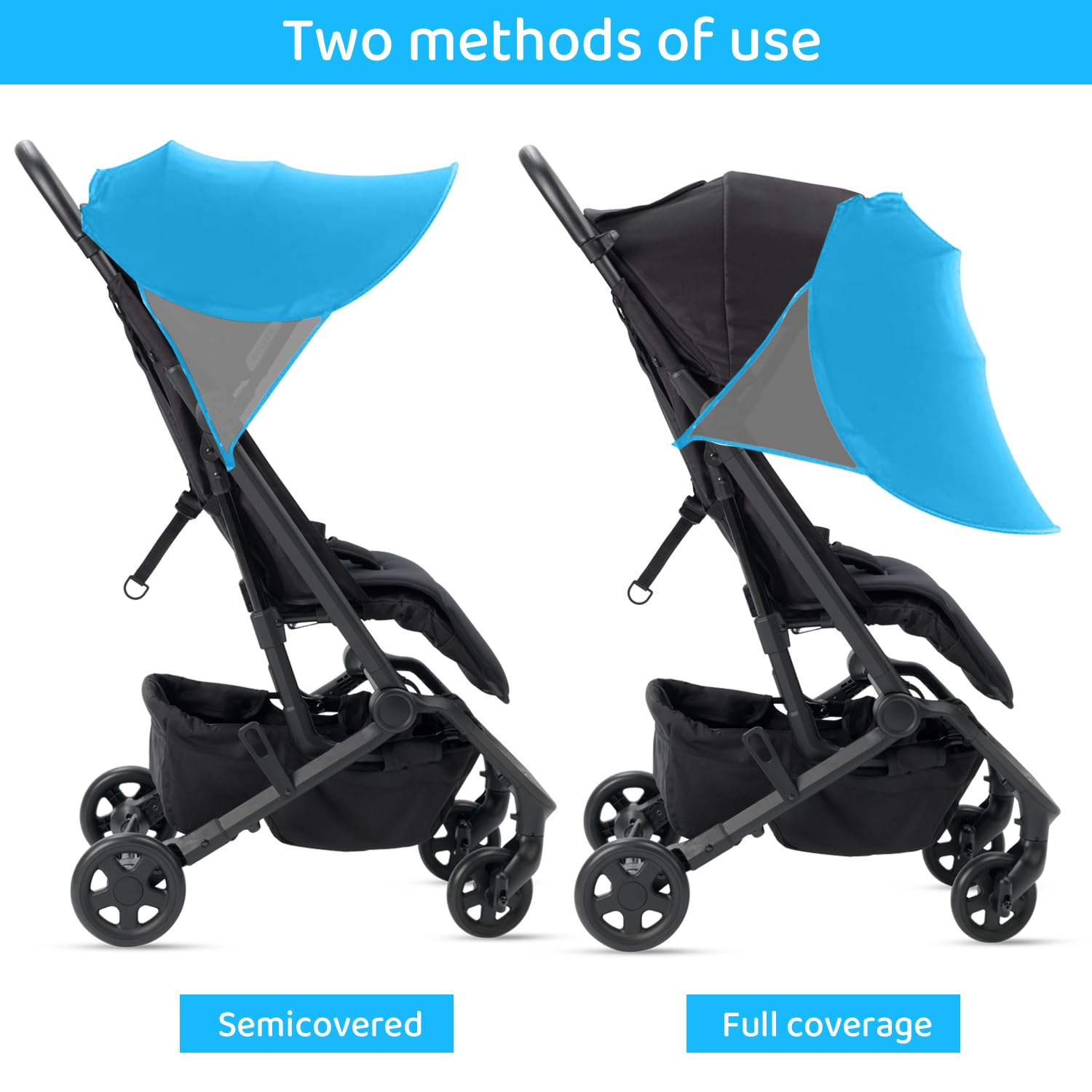 Pram Sun Shade Cover,UPF50+ Universal Baby Sunshade,Foldable Baby Stroller Sun Shade Pushchair Awning,Breathable Pram Sun Shade,Stroller Sun Shade Canopy for Pushchair,Buggy,Stroller (Blue) - Image 3