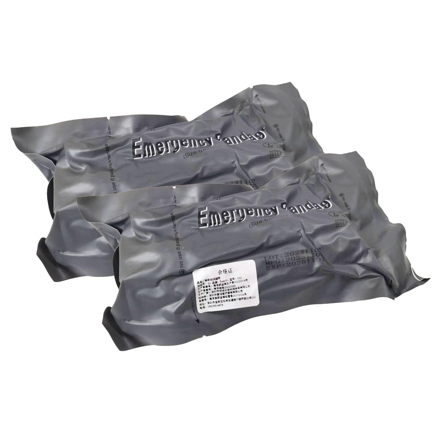 Caphstion 2pcs Outdoor Emergency Bandages Israeli Bandages 6 inch Elastic Vacuum-Sealed Hemostatic Compression Bandages