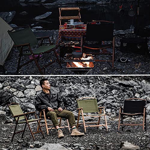 Unistrengh Foldble Camping Beach Chair Outdoor Furniture Beech Canvas Portable Folding Wooden Chair For Camping Picnic Park (Walnut Color/Military Green, 21.26''L *20.47''W *27.56''H) #TOP5