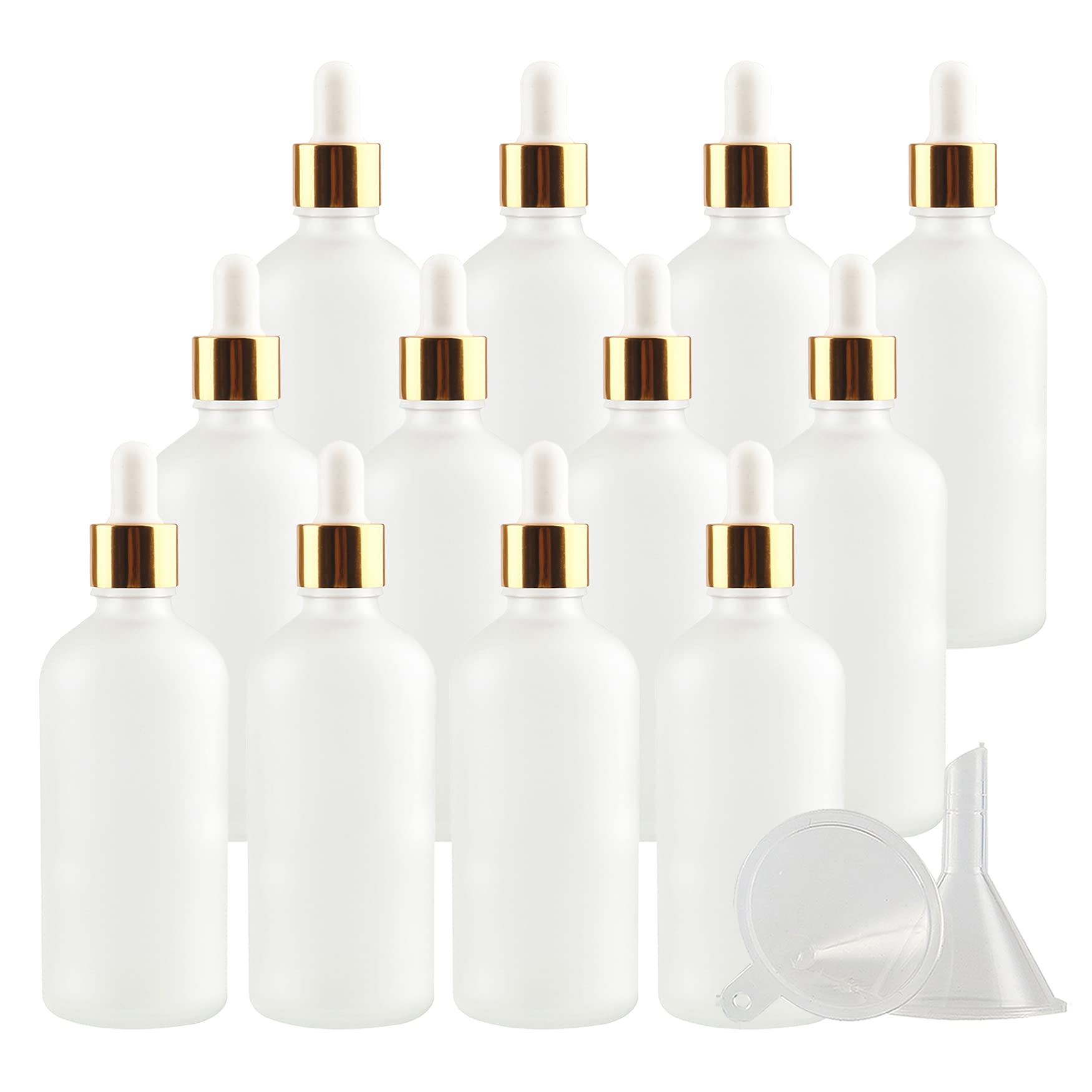 24 Stück 100 ml Leere Matt Transparent glasflasche Tropfflasche Pipettenflaschen mit Glaspipette, 100ml Glasflasche mit Tropfpipette mit Gold Schraubverschluss für ätherische Öle, Parfüm Öle