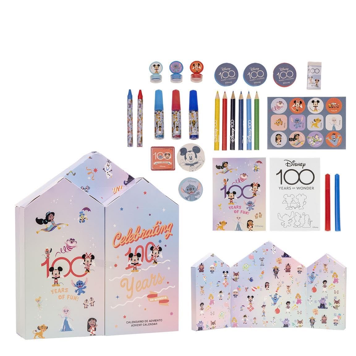 Disney Advent Calendar - 24 Surprises Before Christmas - Stationery, Markers and Stickers - With Case Included - Original Product Designed in Spain