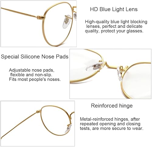 Miniatura 4 de Junsika Gafas redondas de luz azul para mujeres y hombres gafas de juegos de computadora lentes transparentes con marco de metal