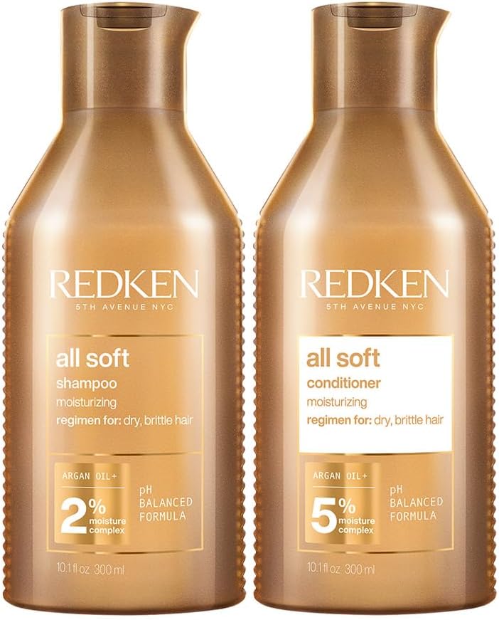 Redken Nourishing Set for Dry and Brittle Hair, Invigorates and Hydrates, with Omega-6 and Argan Oil, All Soft Shampoo 300 ml & Conditioner 300 ml