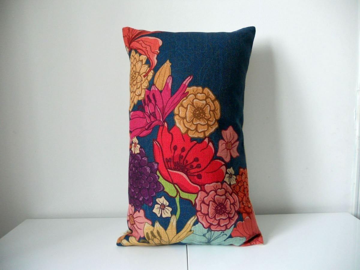 Oblong Cotton Linen Decorative Throw Pillow Case Cushion Cover Flowers 30cmx50cm