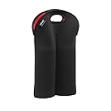 FUN LAVIE 2 Bottles Wine Bag Wine Totes Neoprene Wine Sleeve Tote for Wine,Water, Champagne, Beer Bottles 14.5 x 9.5 Inches,Black