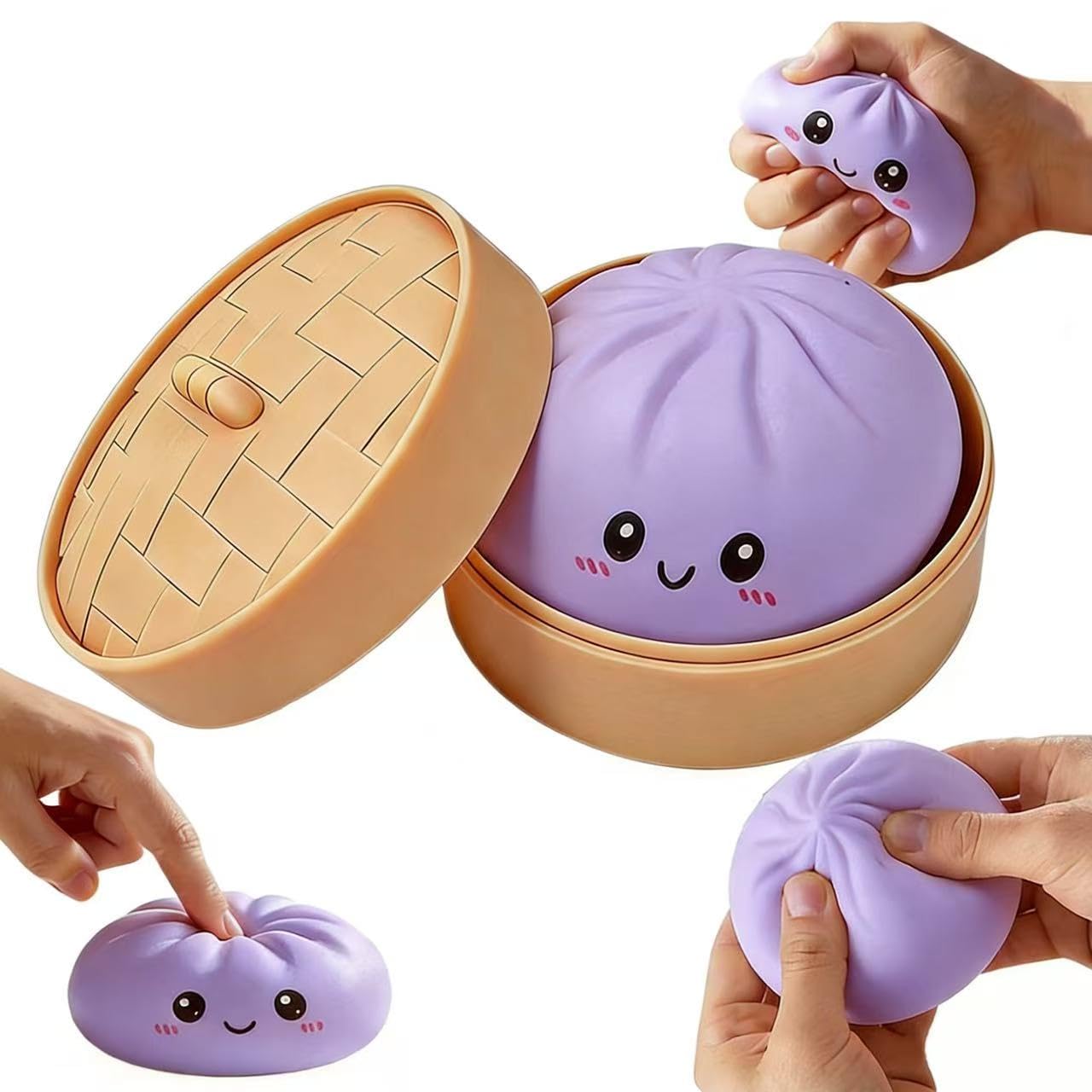 Dumpling Squishy,Dumpling Squishy Mystery Box， Glitter Sensory Fidget Balls Stress Relief Hand Toy for Adults & Teens, Easter BasketStuffers with Mini Food Steamer Stretchy Desk Toys (Gold Style 2) — view 6