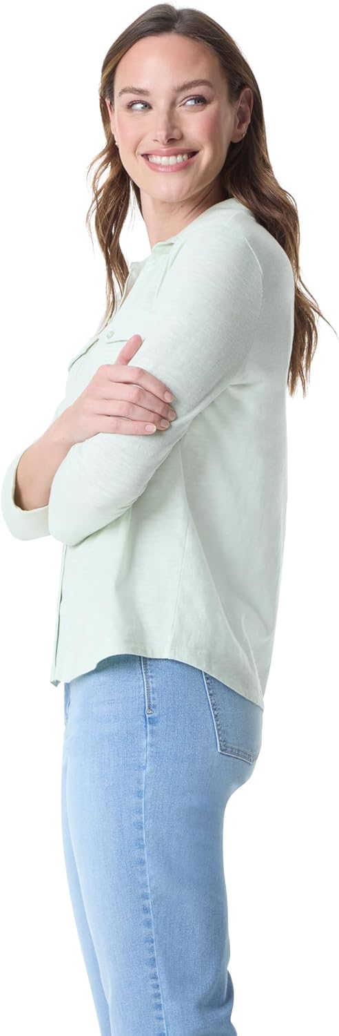 Gloria Vanderbilt Women's Ashten 3/4 Sleeve Button Down Shirt with Curved Hem Standard