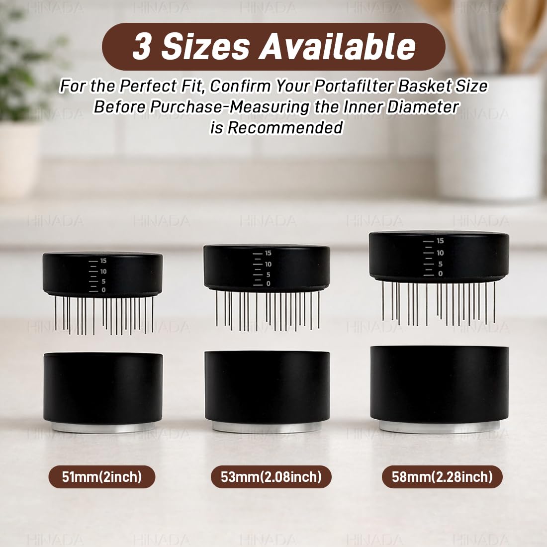 HiNADA Café Tamper 51mm, Distribuidor de Café 3-en-1 y Tamper con Herramienta WDT, Set de Distribución de Café Ajustable, Accesorios Profesionales Espresso para Portafiltros (51mm)