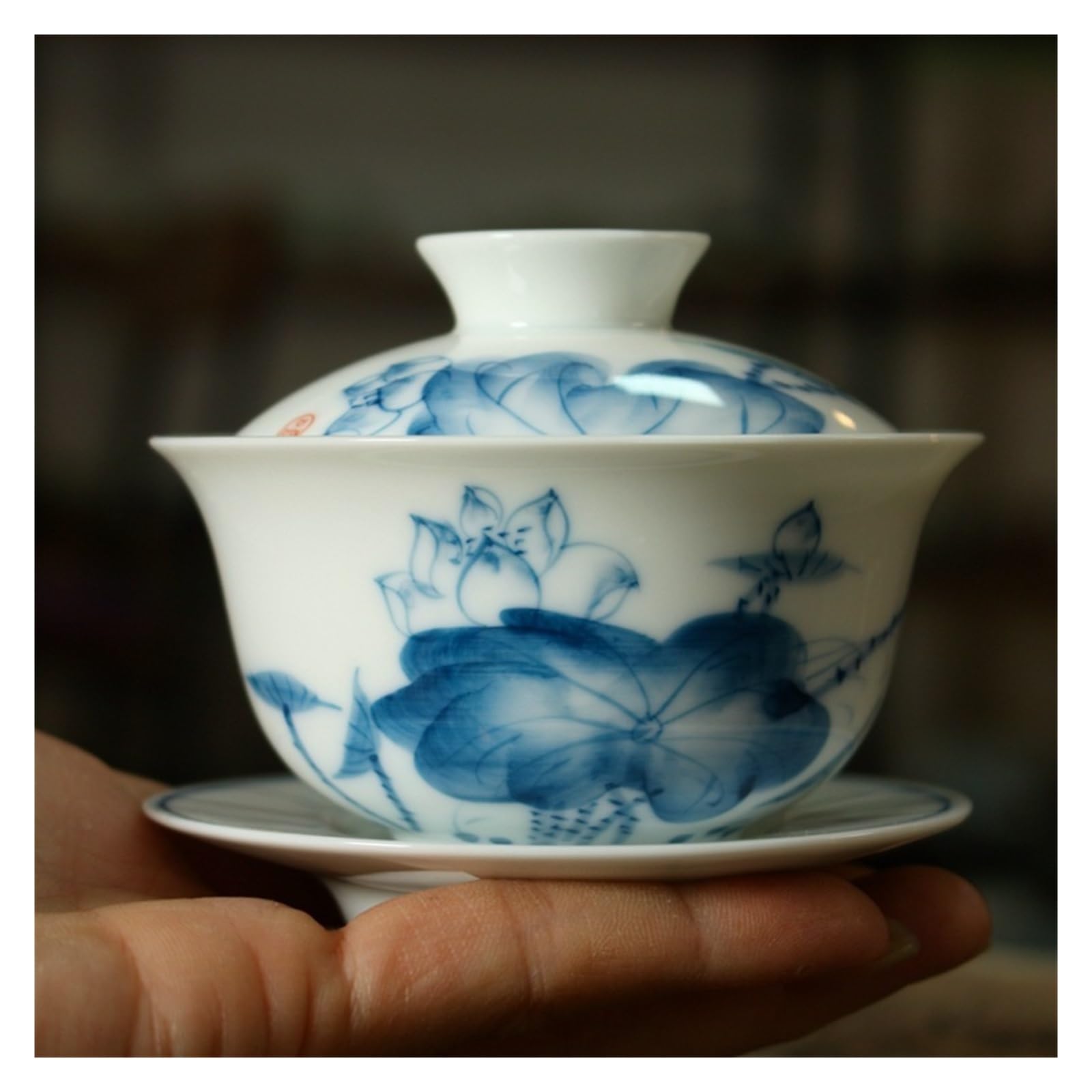 Zestaw Premium White Porcelain Gaiwan 160 Ml - Niebiesko-biała Ceramiczna Miseczka Na Herbatę Gongfu, Filiżanka Z Pokrywką Sancai, Chińska Ceremonia Parzenia Herbaty WyjąTkowe Obrazy