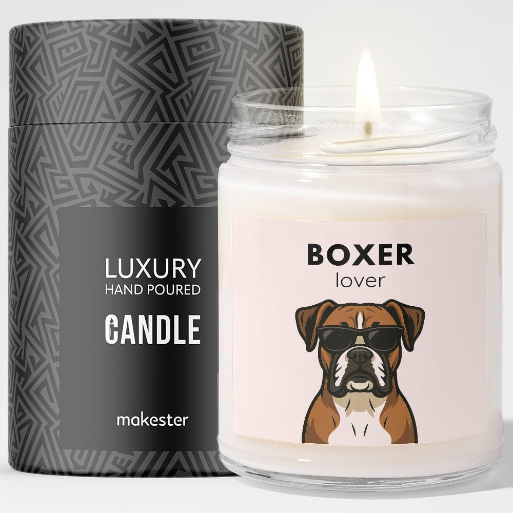 Boxer Gifts - Luxury Soy Wax Candle - Vanilla, Jasmine, Sugared Almond - Dogs in Shades - Makester