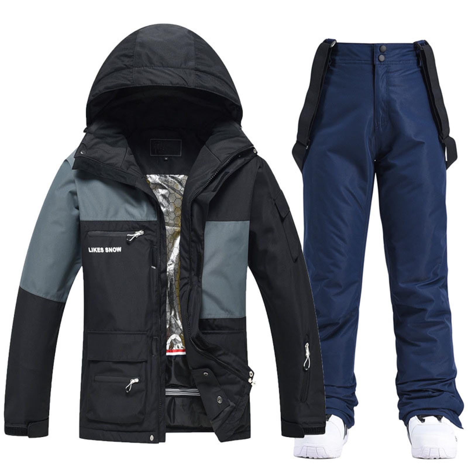Generisch Combinaison de ski 2 pièces pour homme - Veste de ski coupe-vent - Pantalon de ski - Combinaison de ski imperméable - Combinaison thermique - Salopette thermique - Combinaison de ski chaude