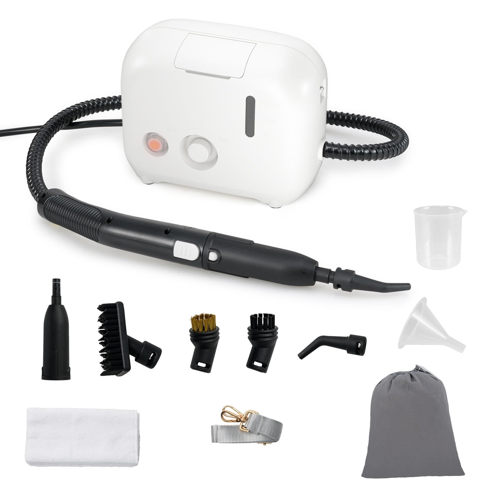 COSTWAY 1500W Limpiador a Vapor Portátil, Vaporizador Doméstico con Tanque de Agua de 1 L, Máquina de Limpieza a Vapor a Presión Multifuncional para Coche, Tapicería y Cocina (Blanco)