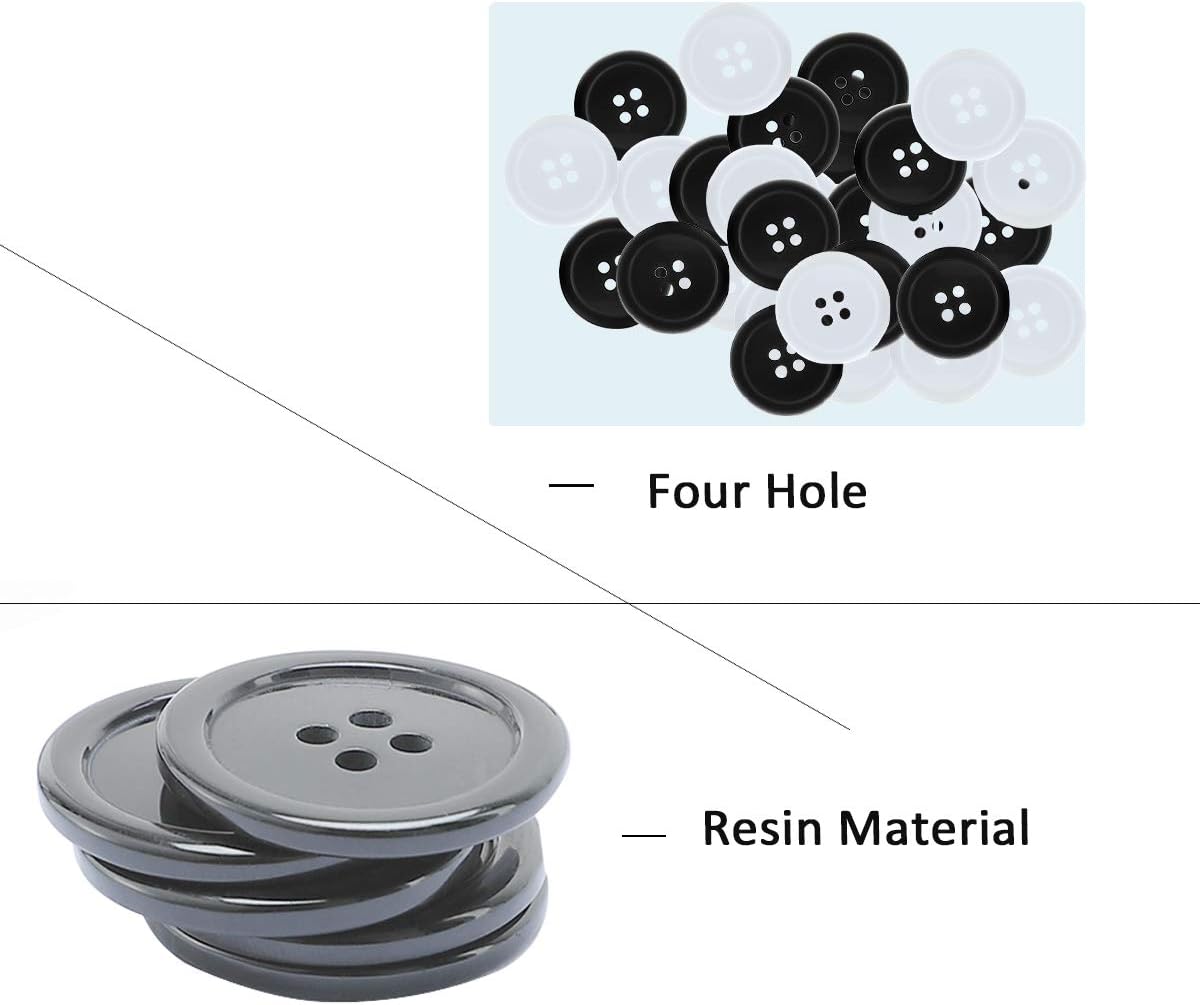 Lebsitey 200 Pcs 1 Inch (25mm) Large Plastic Sewing Buttons Bulk for Crafts Black and White Resin Button 4 Hole