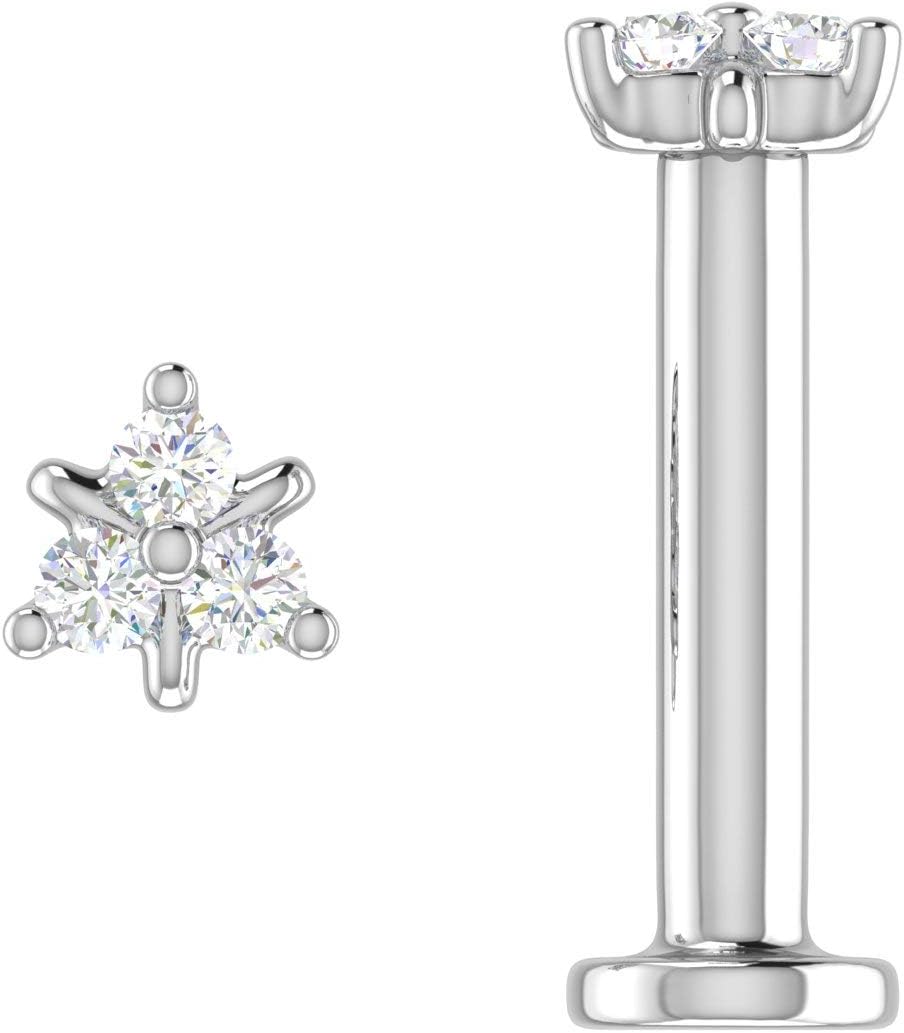 0.03 Carat 3-Stone Natural Diamond Nose Pin Screw Back Nose Stud 18K Gold - IGI Certified Gold Jewelry Gift for Women
