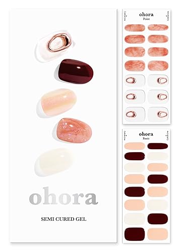 ohora Tiras de uñas de gel semicuradas (N Blush), funciona con cualquier lámpara de uñas UV, calidad de salón, larga duración, fácil de aplicar y