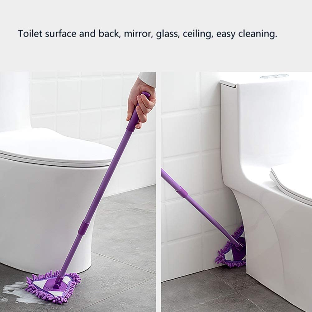 mopa giratoria, Trapeador húmedo y seco Triangular de Chenilla for el hogar, retráctil, Giratorio 180°, Utilizado for Limpiar baños, cocinas, techos, vidrios, etc(Purple)