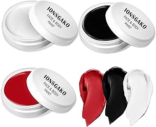 3PCS Clown Makeup Kit Black White Red Face Body Paint Professional Oil Based Body Face Paint Foundation Makeup for Adults Halloween Special Effects SFX Zombie Clown Vampire Skeleton Makeup Kit