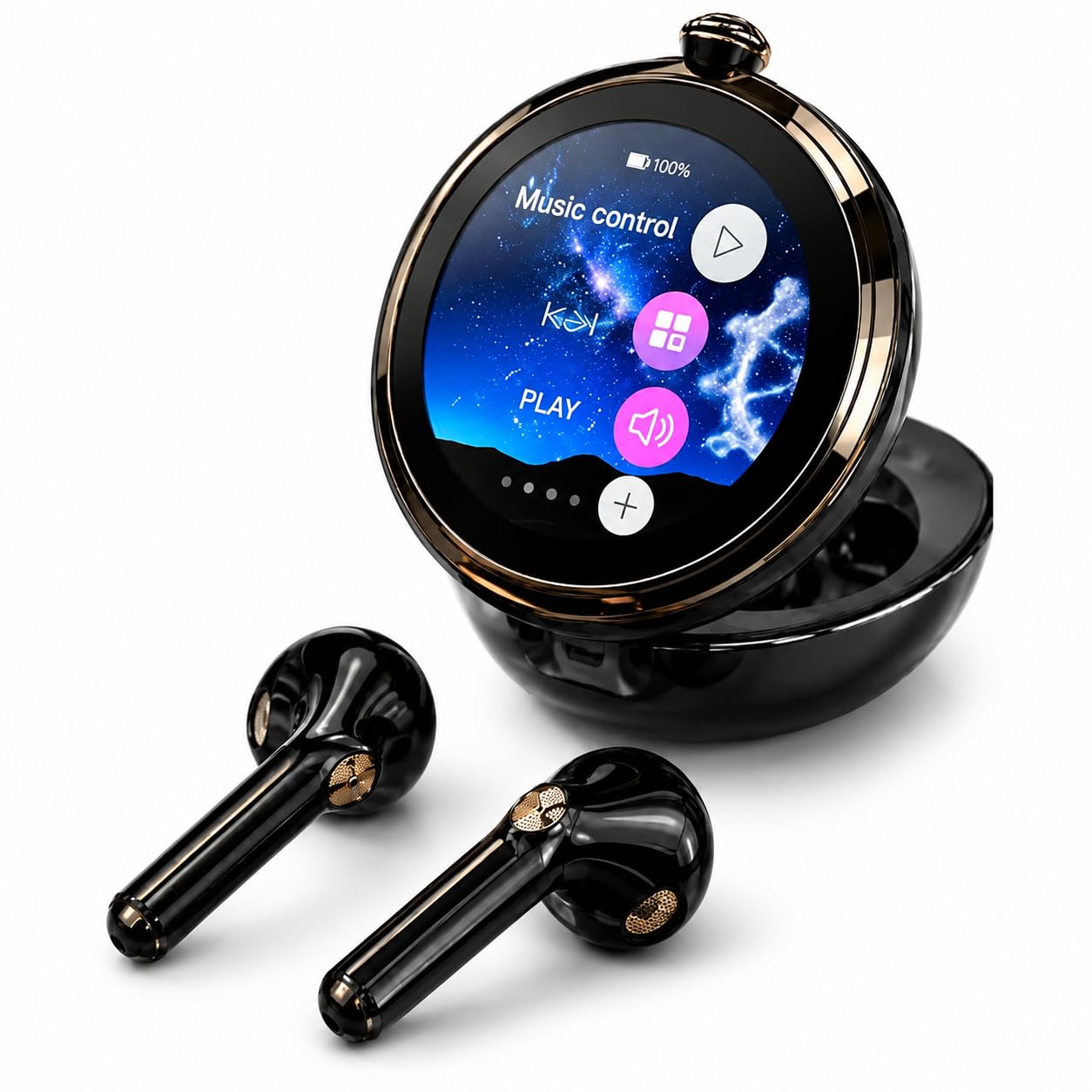 HTC NE71 AI Translation Écouteurs sans fil avec étui rond pour écran tactile, Bluetooth 6.0, noir