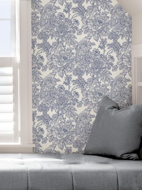 NuWallpaper, Sudbury Peel & Stick Wallpaper, Blue, Vintage, Self
