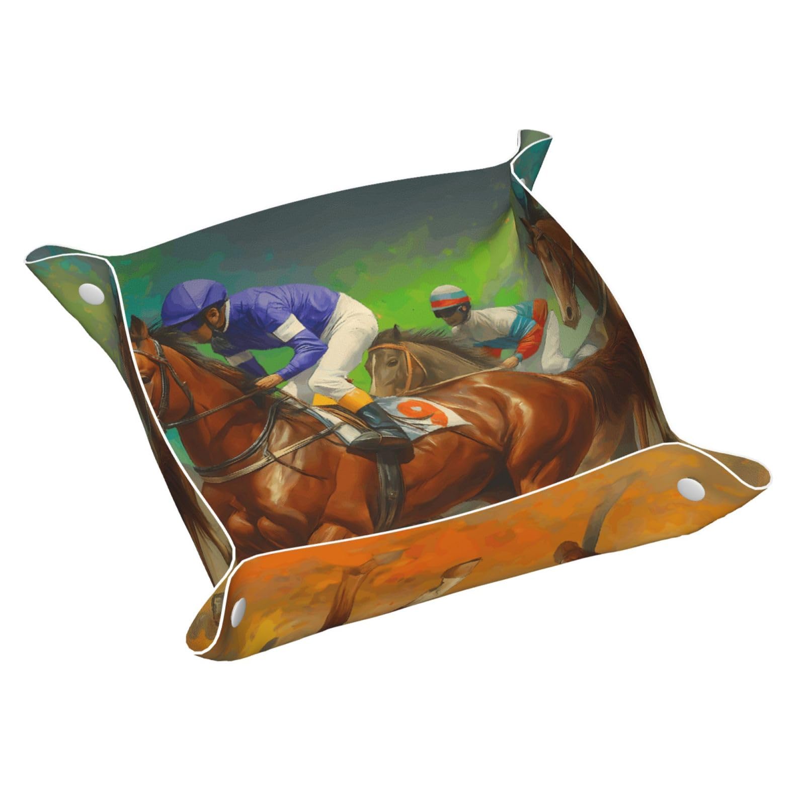 HLBSDM Intense Horse Racing Tray Men's Leather Valet Parking Portable Entrance Trays Bedside Storage Box