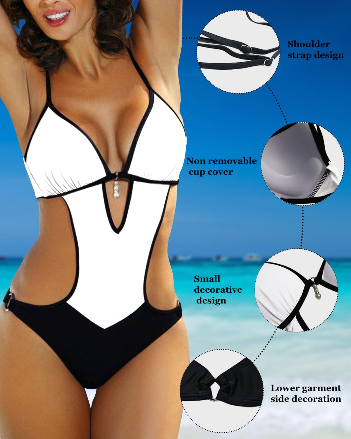 JFAN Mujer Halter Trajes de Baño Una Pieza Bikini Push Up V-Cuello Monokini Traje de Baño de Cintura Baja Ropa de Playa Bikini Sets