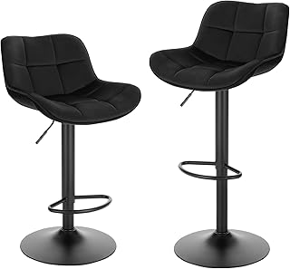 EUGAD Bar Stools Set of 2, Breakfast Bar Stools, Swivel and Height Adjustable Bar Chairs, with Footrest and Backrest, Stools for Pub, Restaurant, Kitchen, Seat Height 62-84cm Black 1005BY-2