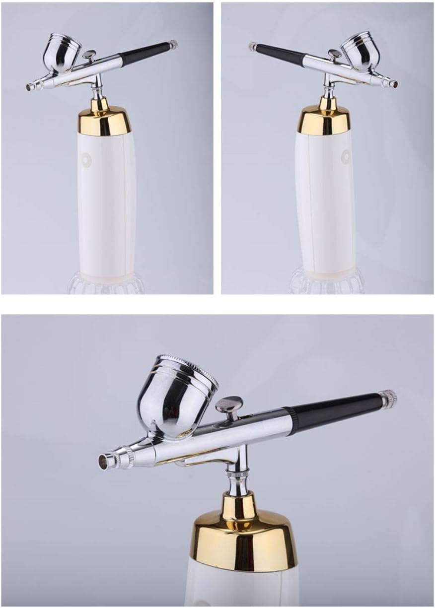 I.E.E. Rechargeable Portable Makeup Airbrush Set with Mini Air Compressor Ink Cup Spray Pen for Tattoo Nail Art Face Paint Cake Decoration Coloring Model (White + Golden)