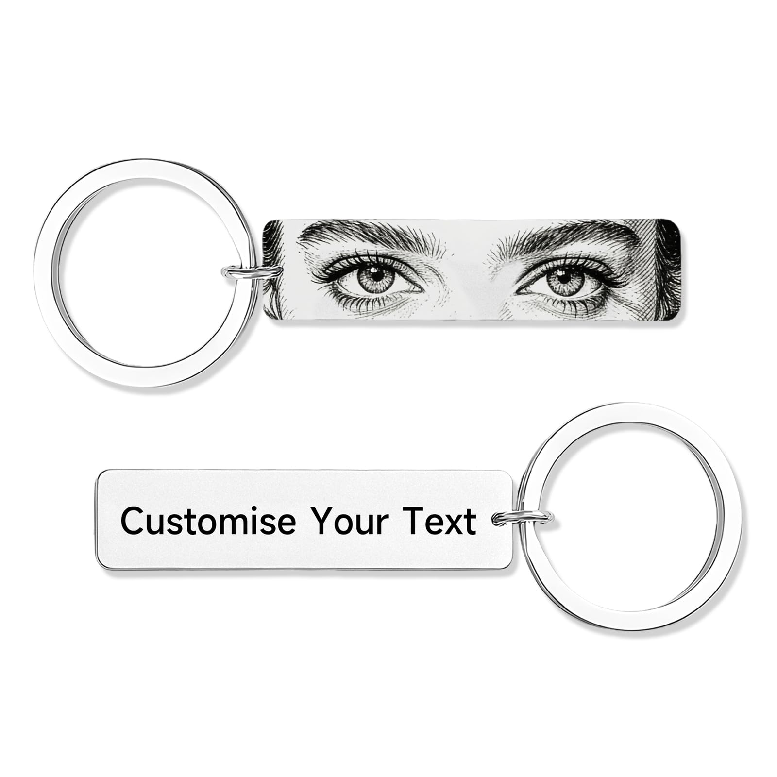 Cdbuy Unisex Engraving-Black Custom Keyring - Customised Eyes Double-Sided Engraved Name Or Text Keyrings, Personalised Gifts For Women Men (Eyes)