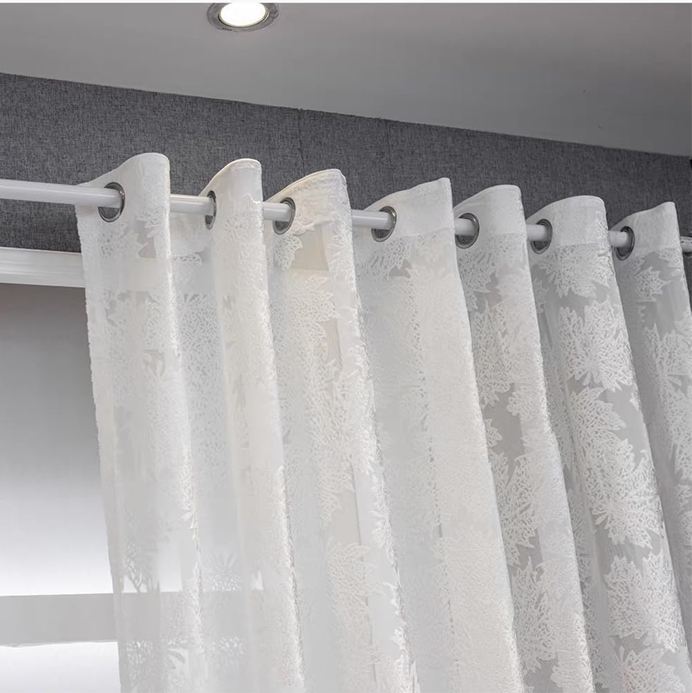 Weiß Gardinen Wohnzimmer Modern Ahornblätter Muster Halbtransparent Ösen