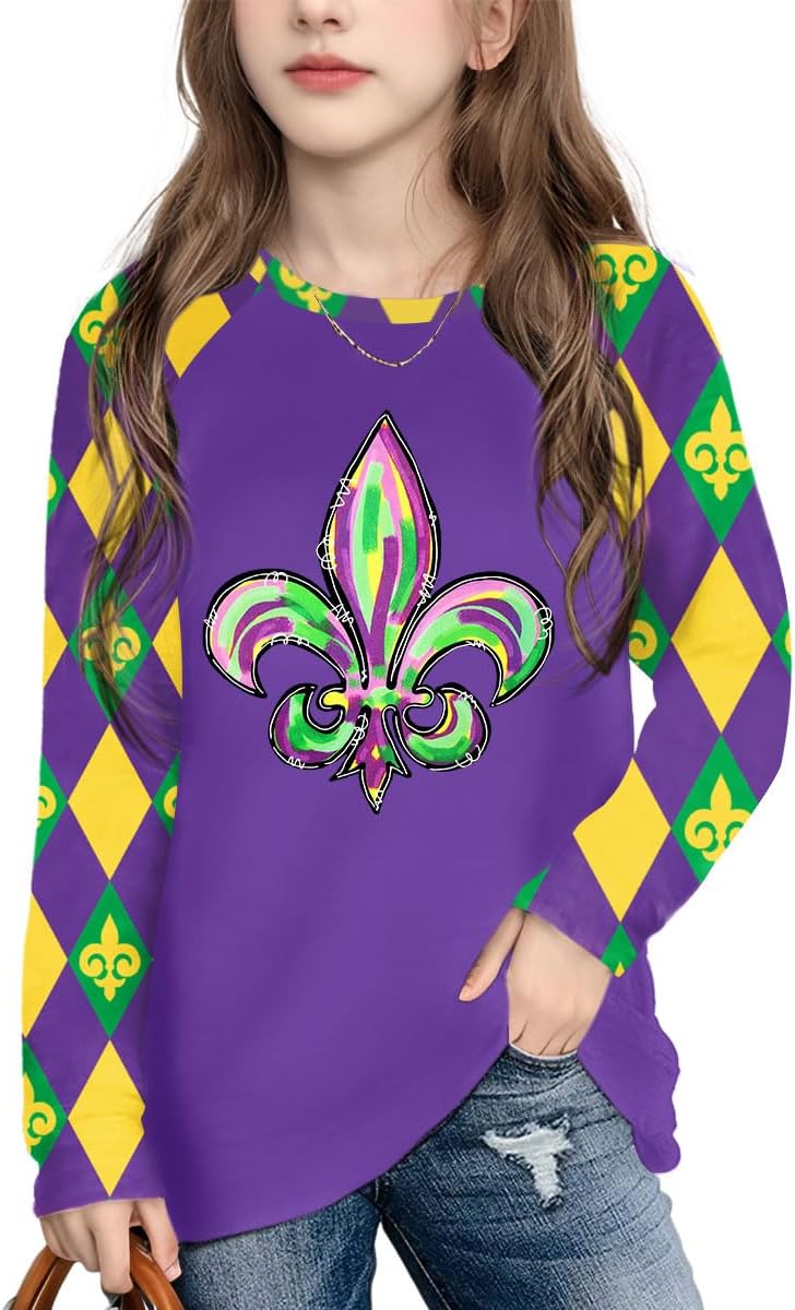 Mardi Gras Shirt for Kids: Toddler Boys Girls Mardi Gras Long Sleeve Happy Carnival Outfits Mask Graphic Tee 4-12 Years