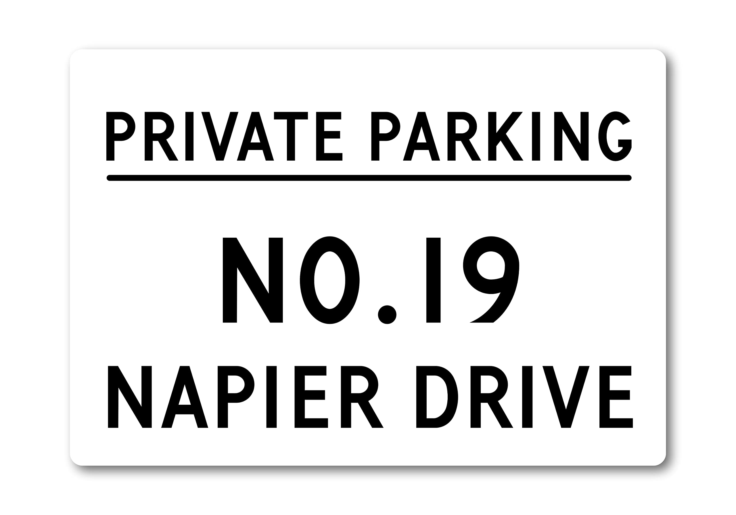 Personalised Metal Private Parking Sign. Perfect for Driveways, Garages, Keeping Disabled Access Clear Custom House Number and Street Name (A5 (197mm x 141mm), White)