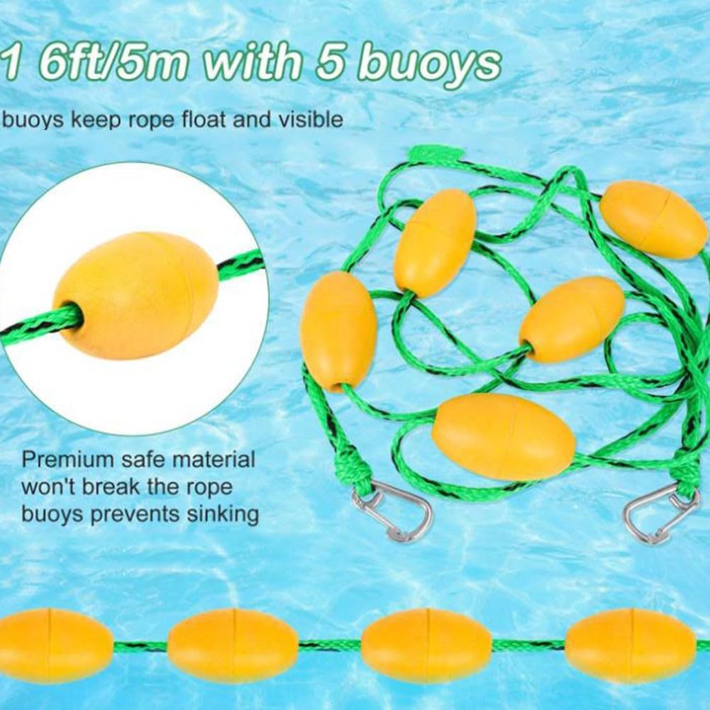 Schwimmbad Bahnenleine Sicherheitsseil 5M/16ft Trennleine Mit 5 Schwimmkörpern Für Pool UV-Beständig(Green Black)