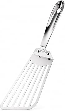 KSENDALO Metal Fish Spatula Stainless Steel Egg Turner, Very Thin but Sturdy Flexible Flipper for Flipping Delicate Fish, Pancakes and Bacon, Dishwasher Safe Kitchen Utensil