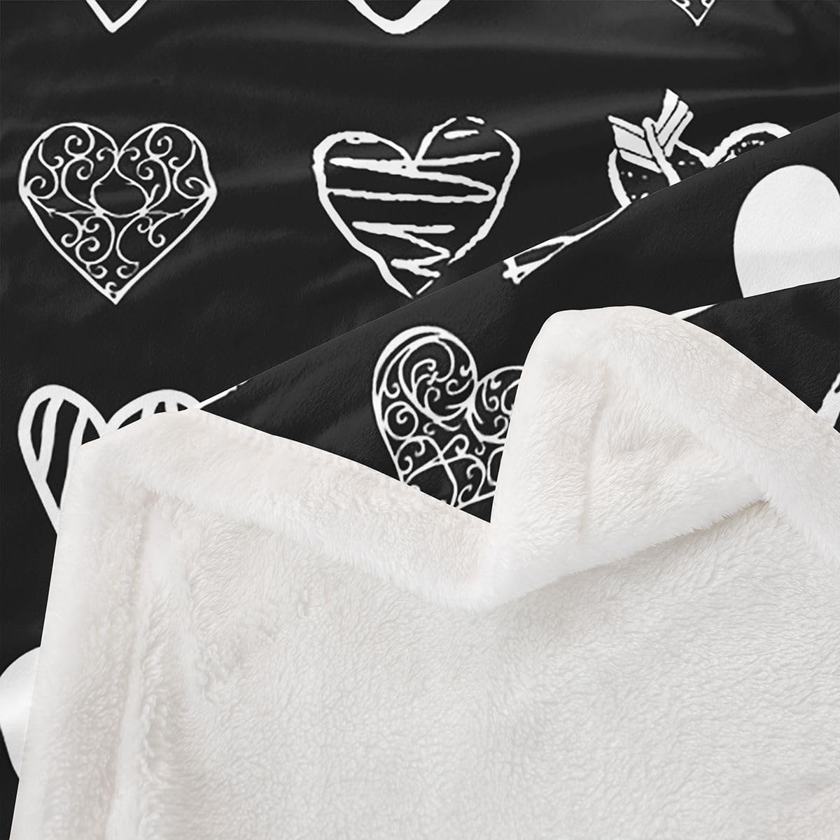 jejeloiu Heart Love Sherpa Blanket Twin 60"x80" Romantic Love Pattern Fleece Throw Blanket Valentine's Day PlushBlack and White Fuzzy Bedroom