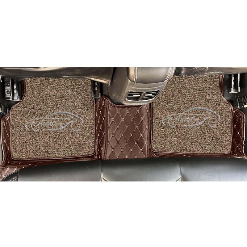 Image of Luxury 7D Car Floor Mat Full Set for Skoda Kushaq (2021) | 7 Layer Protection Mats | Luxury Leather with Noodle /Curly Car Foot Mat with Heal Pad | Anti-Skid & Waterproof (Coffee Beige)