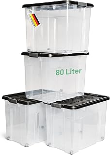 Sponsored You’re seeing this ad based on the product’s relevance to your search query.Learn more about this advertisement Novaliv 4 x Storage Boxes with Lid, Large, 80 L, Anthracite, Nestable, Stackable with Clip Closure, Roll Boxes, Plastic, BPA-Free, 61 x 40 x 45 cm